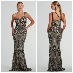 Windsor Sarah One-Shoulder Mermaid Sequin Formal Dress Size M